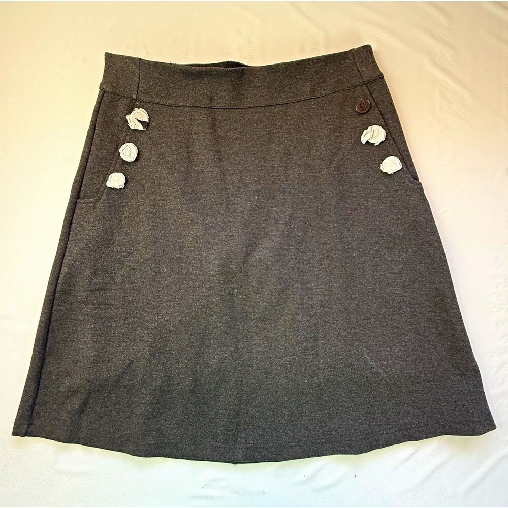 Betabrand Charcoal Gray Ponte Knit A Line Skirt Six Buttons L Minimalist Prep